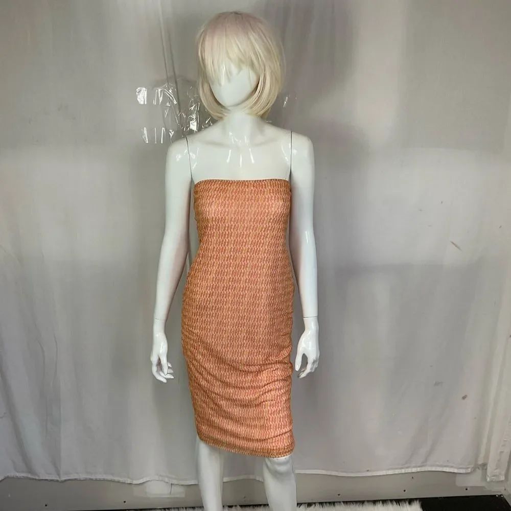 New Inamorata Patterned Orange Tala Strapless Tube Dress Size L — image 2 of 8